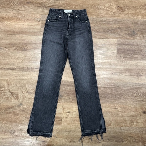 EB Denim Straight‎ Leg Unraveled Two Jean Washed Black Denim Split Hem Sz 24 - Picture 3 of 11